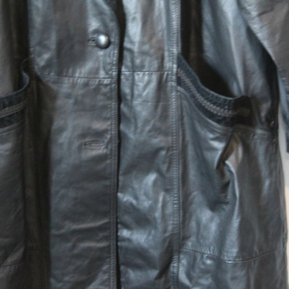 Vintage Venezia Lane Bryant Long Leather Embroidered Coat Black Plus 3X H12284 - Picture 4 of 8